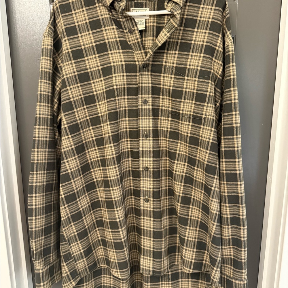 L.L. Bean Black and Tan Plaid Casual Shirt